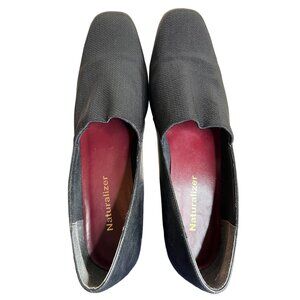 Naturalizer Black Block Heel Pumps Shoes Women's Size 8.5N Leather & Fabric